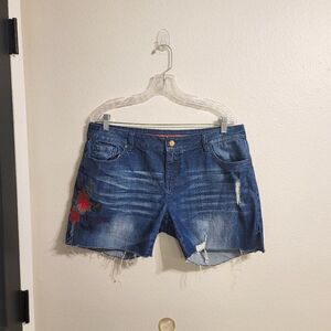 Standards & Practices Embroidered/Distressed Denim Cut-Off Shorts Sz 32